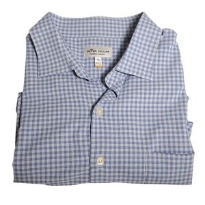 Peter Millar Summer Comfort XL Blue Gingham Button‎ Up Shirt Stretch Golf Casual